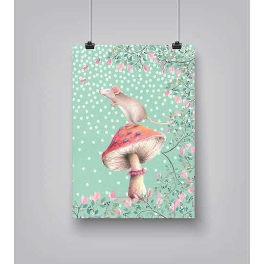 Mouse Animal Flowers Floral 1 - Unframed Graphic Art Print on Paper