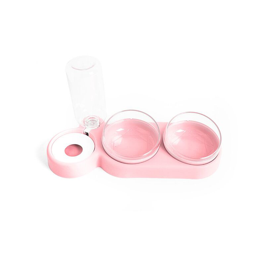 Sun Flowergb - Double Raised Cat Bowl, 15° Tilt Anti-Vomiting Cat Bowl Pet Bowl 3-in-1 Automatic Water Storage (Pink)