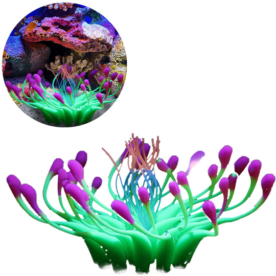 Devenirriche - Artificial Aquarium Fish Tank Decoration Silicone Sea Anemone Artificial Fish Tank Ornament Decoration, green