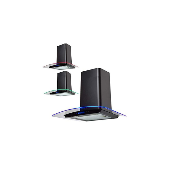 SIA 60cm Black Touch Control LED Edge Lit Curved Glass Cooker Hood Extractor Fan