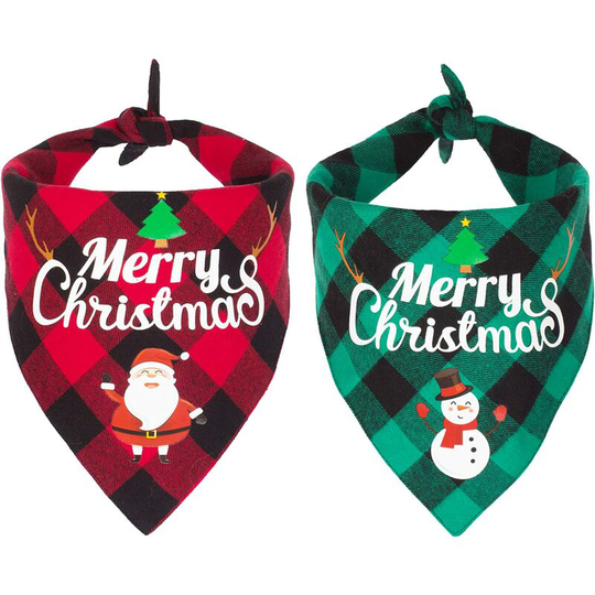 2 Pack Dog Bandana Christmas Classic Plaid Pet Scarf Triangle Bibs Kerchief Merry Christmas Santa Snowman Print Pet Bandana for Small Medium Large