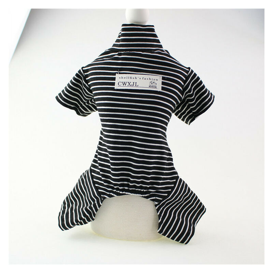Pet clothes spring, summer, fall and winter clothes Teddy Bichon Frise puppy striped four-legged jumpsuit for daily indoor and outdoor use. (m) size: