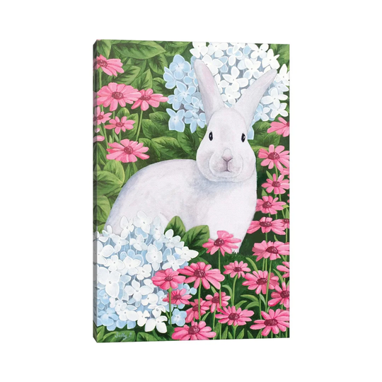 Rabbit In Garden - Print on Canvas