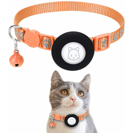 Airtag Cat Collar, Reflective Kitten Collar with Airtag Holder, 0.4 Inch Width (Orange)