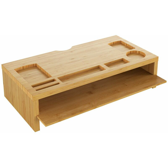 Bamboo Monitor Stand Laptop Desk Storage Organiser 2 Tiers 60x30x15cm
