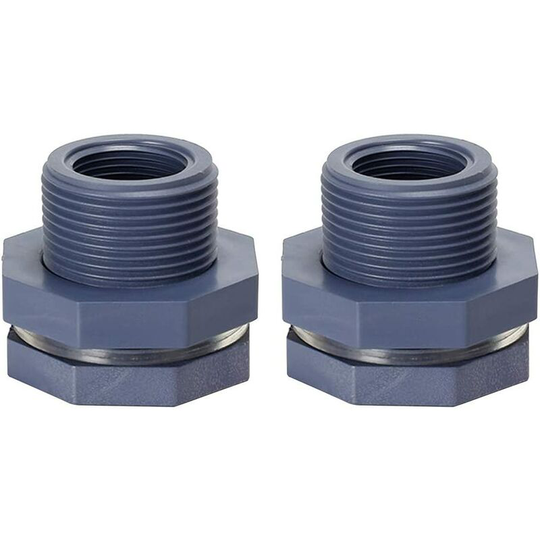Tank Connector, Garden Hose Kit with 2 x 3/4" PVC Bulkhead Fittings for Rain Buckets, Tanks or Aquariums