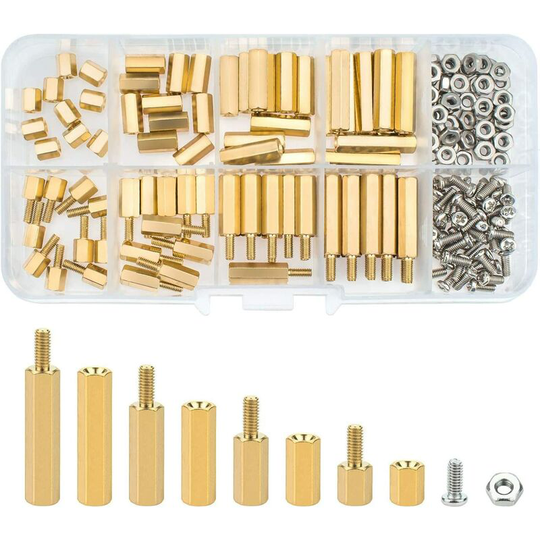 Brass Spacer, pcb Spacer, Male-Female Hex Threaded Copper Bolts Assortment Kit for pcb motherboard - 120 Pieces