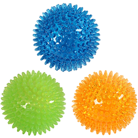Dog Squeaky Balls Puppy Toys Chew Toys Built-in Squeaker Soft Spikes Bouncy Teeth Cleaning Interactive Ball Medium size-3PCS