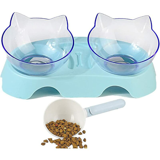 Perle Rare - Double Dog Cat Bowls Anti Vomiting, Elevated Cat Food Water Bowls with 15° Tilted Raised Stand Pet Feeder Bowl for Cats and Small