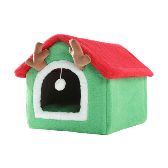 Muff - Christmas Cat House Windproof Cat Cave Nest Cute Christmas Warm Cat Bed for Winter Comfortable Cat House Bed(green)