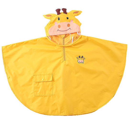 Unisex Baby Kid's Lightweight Waterproof Coat Bats Rain Cape/Poncho with Hood 6-8years(Yellow Giraffe)