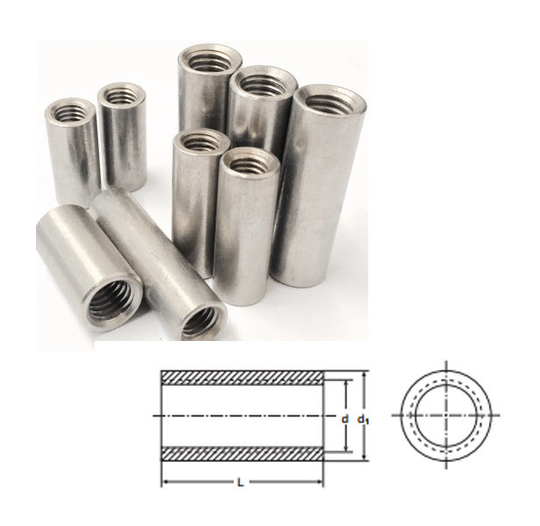 M6 x 25 mm Tiebar Connector - A2 (T304) Stainless Steel - Coupling Nut - Round