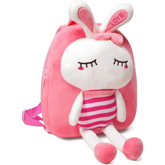 Kids Backpack for Girls, Cute Plush Toddler Backpack with Safety Harness 3D Animal Schoolbag Soft Mini Backpack for Baby Kindergarten Rabbit