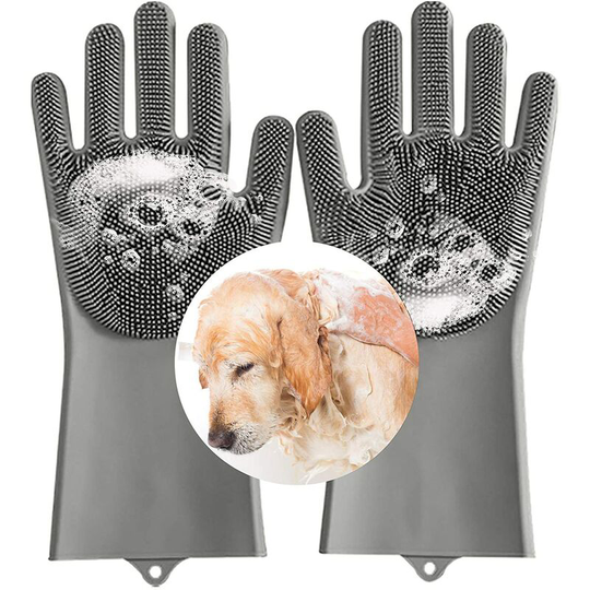 Dog and Cat Grooming Gloves, Dog Grooming Gloves with Soft Silicone Tip, Hair Removal Gloves for Long and Short Hair, Pet Grooming and Massage(1