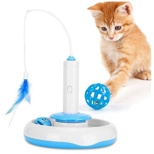 Father's Day Thsinde 2 In 1 Cat Toy Electric Cat Tower Stick Tracks Automatic Rotating Kitten Toys Ball Feather