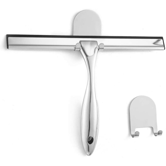 Stainless steel shower scraper, suitable for shower door, universal glass scraper with hook, suitable for bathroom, shower door, car window