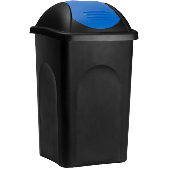Dust Bin Rubbish Waste Bin 60L Plastic Kitchen Recycling Swing Lid Plastic Home Black/Blue