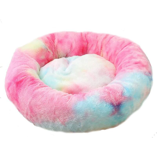 Denuotop - Round Plush Cat Basket for Pet Cats and Small Dogs Cat Bed Cushion Donut Dog Bed Fits for Nest Sofa XH062 (Diameter: 80, Colourful Pink)
