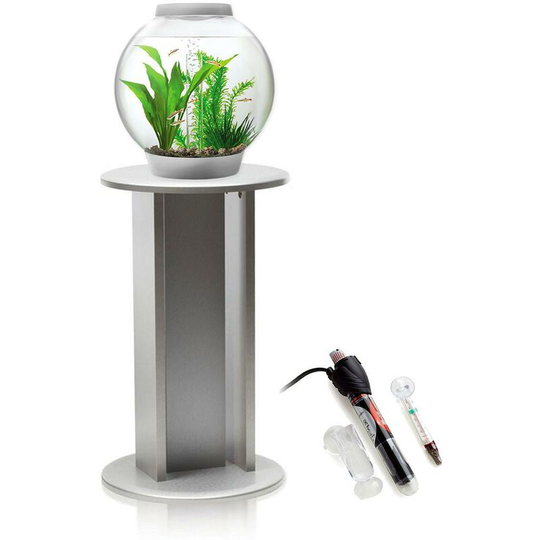 Biorb - Baby 15L Aquarium in Silver with mcr led Lighting, Silver Stand and Heater Pack