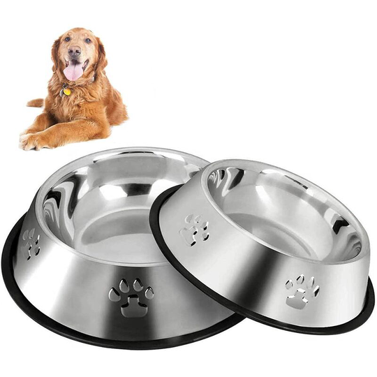 2 Stainless Steel Dog Bowls with Non-Slip Rubber Base, Medium and Large Pet Bowls and Water Bowls