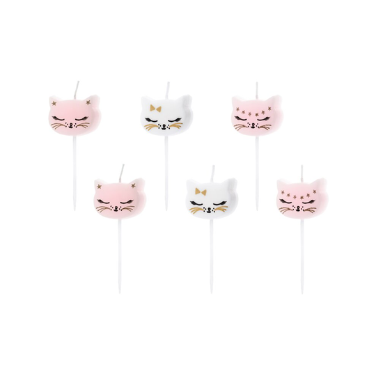 Set of 6 Cute Kitten Shaped Birthday Candles - Cats Collection Birthday Cake Decoration