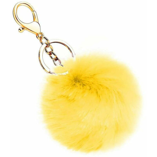 Faux Rabbit Fur Keychain Fluffy Ball Pom Pom Keyring Bag Suitcase Backpack Accessories Charm Car Keyring Keyring Ladies Girls (Yellow)