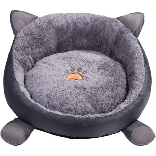 Cat and puppy diaper basket with plush mattress winter warmer 3D gray cat ears size m gray set of two