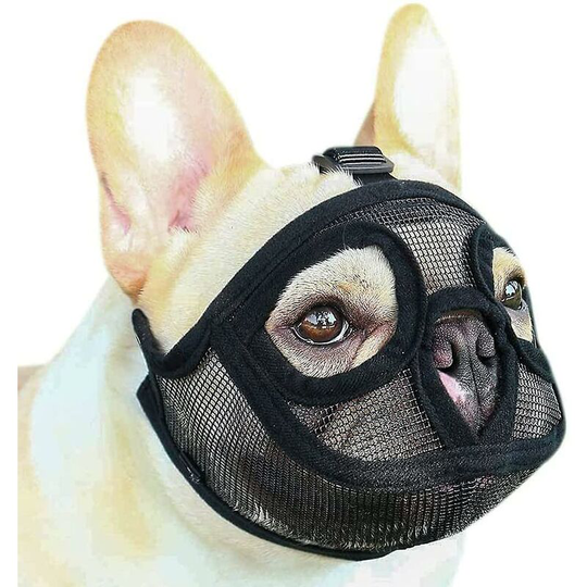 Joorrt - Mesh Dog Muzzle, Short Muzzle, Dog Muzzle, Adjustable Breathable Mesh Muzzle, Bulldog Muzzle for Biting, Chewing, Barking, Dog Mask, Black, s