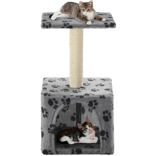Cat Tree with Sisal Scratching Post 55 cm Grey Paw Print - Grey