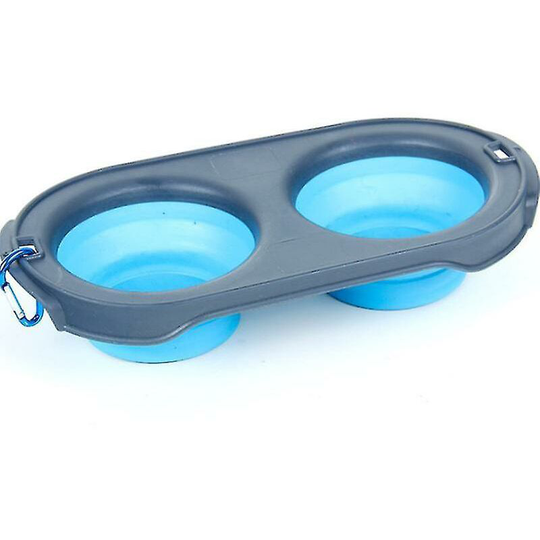 Father's Day Thsinde Dual-purpose Folding Silicone Double Bowl Dog Bowl Anti-skid Food For DogsBlue