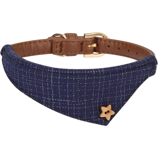 Bandana Style Leather Dog Collar, Cute Plaid Scarf for Cat, Kitten, Puppy and Small Pets with Adjustable Buckle