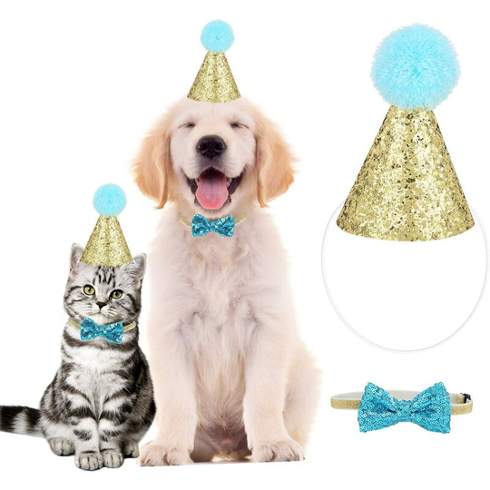 Pet Cat Dog Birthday Hat, Cute Puppy Party Hat Bowknot Dog Decoration Hat with Adjustment Rope