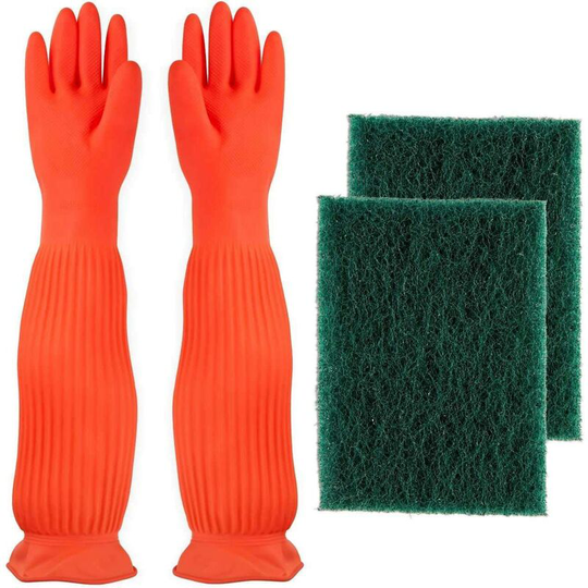 Perle Rare - Aquarium Cleaning Tool Set 22 Inch Waterproof Gloves, Aquarium Cleaner Fish Tank Sponge
