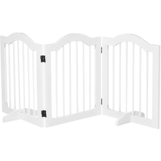 Freestanding Pet Gate Safety Barrier 3 Pannel w/ Support Feet White - White - Pawhut