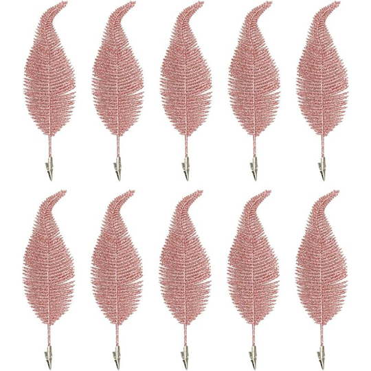 Set Of 10 Christmas Decoration Artificial Poinsettia With Glitter Phoenix Leaves For Christmas Tree