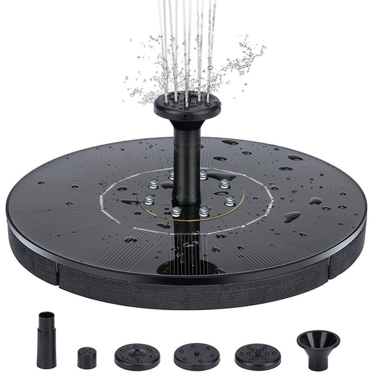 Solar Fountain Pump 2.4W Round Outdoor Solar Fountain with 6 Nozzles (Warm light) - Muff