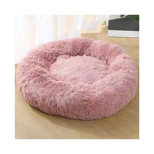 (Pink, 60cm) Plush Donut Pet Bed For Dogs & Cats | Dog Basket