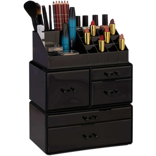 Relaxdays - Makeup Organizer wit 21 Compartments, Cosmetic Tower for Lipstick, Nail Polish, Makeup Tray, Black