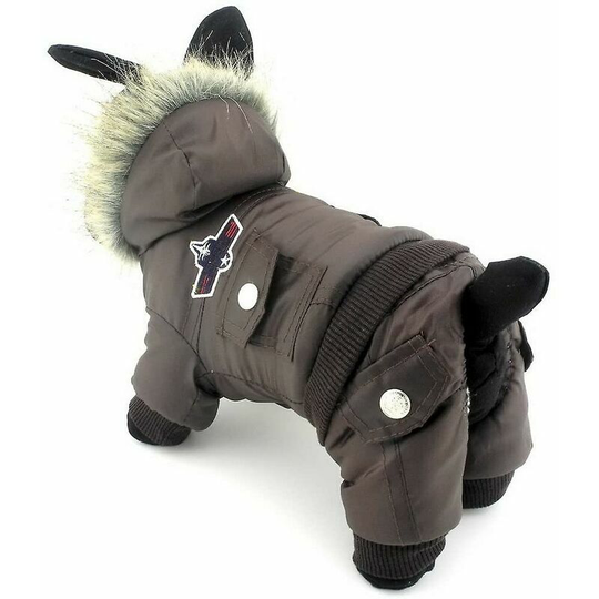 Fleece Small Dog Winter Coat Aviator Hood Puppy Snow Comight Combination Puppy Chihuahua Yorkie Brown clothing m brown
