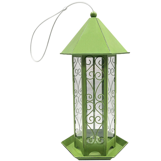 Panorama Bird Feeder, Hexagon Shaped with Roof Hanging Bird Feeder for Garden Yard Decoration(Green)