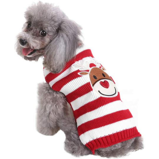 Christmas Dog Sweater Soft Knitted Size Puppy Clothes Winter Elk Puppy Stripe Pet Costume Warm Dress Dog Vest - Size s