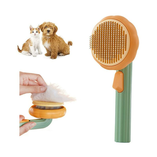 Pet Pumpkin Brush for Cats, Dogs, Self-Cleaning Cat Brush (Green)