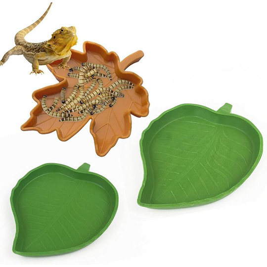 3 Pieces Water Bowl Reptile Food Tray, Green Leaf and Maple Leaf Shape Suitable for Crawling Pet Tortoise Lizard