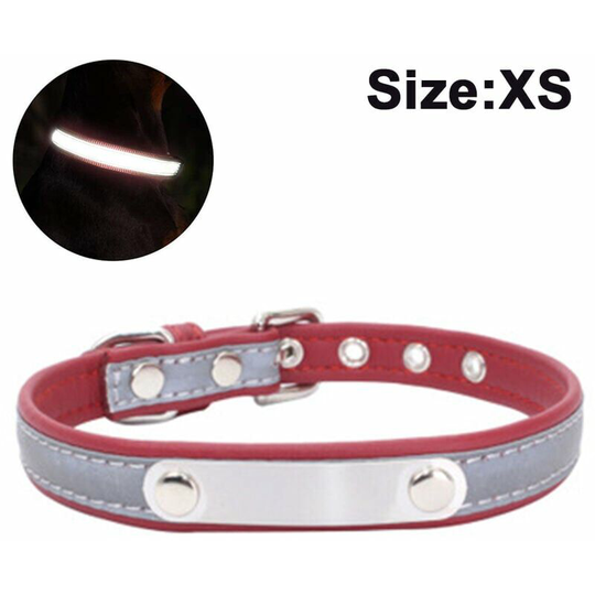 Genuine Leather Dog Collar Engraved Nameplate Custom Soft Leather Dog Collar with Personalized ID Tag for Small Medium Dogs Red XS