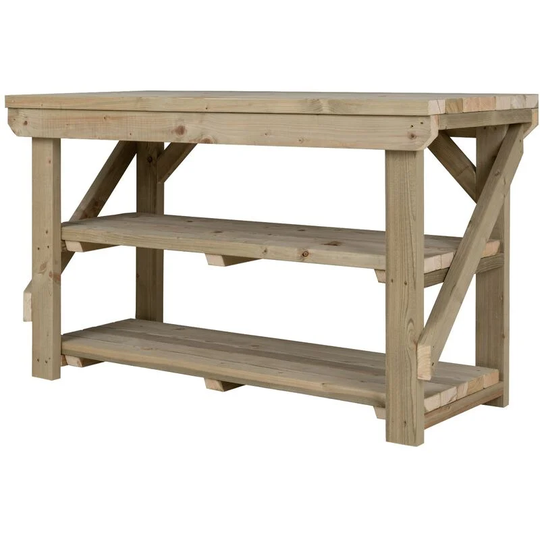 Wooden Pressure Treated Indoor / Outdoor Workbench, 3ft (90cm), Double shelf