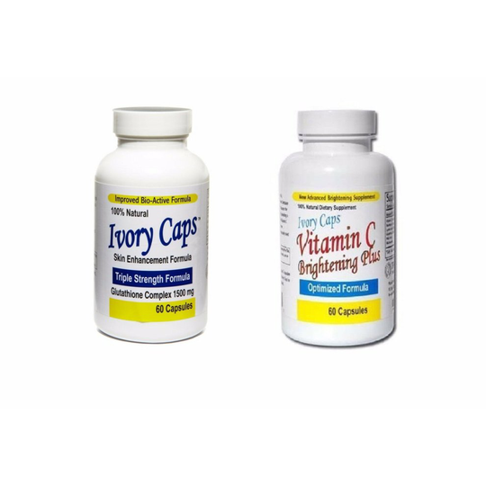 1 IVORY CAPS & 1 VITAMIN C GLUTATHIONE SKIN WHITENING 1500 MG THISTLE 2 Pack