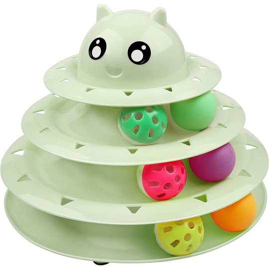 Cat toy roller level 3 turntable ball cat toy with six colorful balls interactive kitten fun intellectual physical exercise educational toy. (green