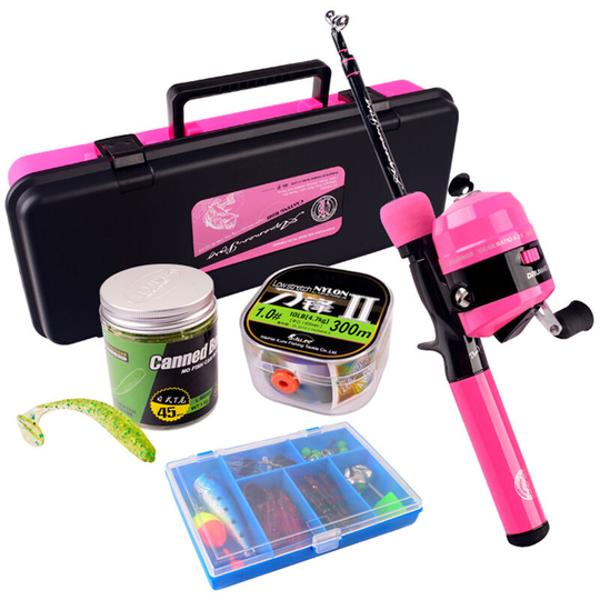 Ilure - Children Fishing Pole Ultralight Fishing Rod Ultralight+Fishing Reel+Fishing Lures Fishing Tackle Box,model:Pink Model a 1.5m - model:Pink