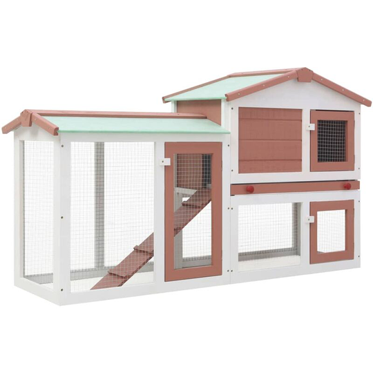 Topdeal - Outdoor Large Rabbit Hutch Brown and White 145x45x85 cm Wood FF170841_UK