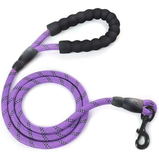 LangRay High Quality Black Reflective 150cm Solid Adjustable Nylon Dog Leash for Large or Medium Dogs Suitable for Running Jogging Hiking (Purple)